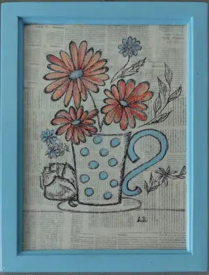 Obrázek 50 x 35 cm  Modrý hrnek