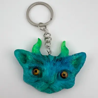 Přívěsek, pryskyřice, kočka, neon, zelená