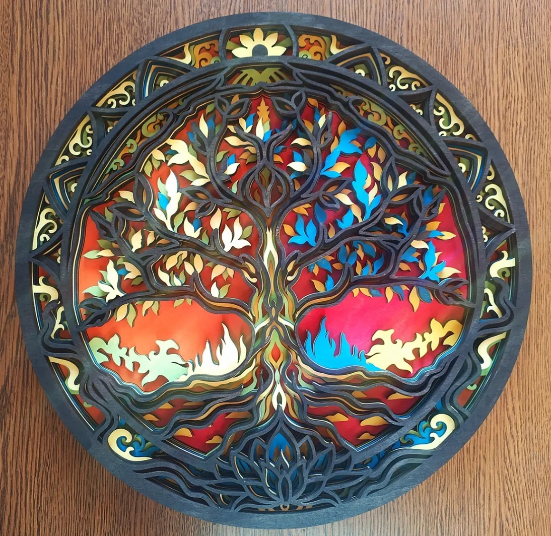 Mandala Strom Života, barvená, lakovaná, 40cm 1